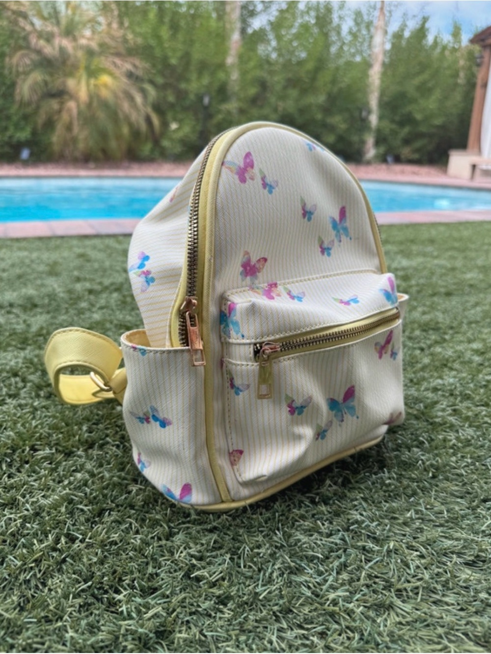 Like Dreams LD Women's Mini Backpack Yellow Butterfly PVC Adjustable Strap